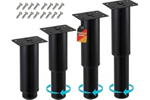 ‎STAHLIA Stahlia Möbelfüße verstellbar Tischbeine Metall Schwarz 150-270mm (4er Set) Ø38mm Füße für Möbel Möbelerhöhung Schrankfüsse Sofa Füße Möbelbeine Bettfüße