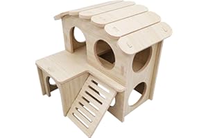 ASQZHULIWING Case in legno, gabbie, nascondigli con finestre, piccoli animali, scala decorativa, giocattoli per gerbilli, criceti, gerbilli, topi, criceti orsi dorati, piccoli animali