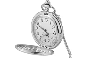 SERLIUM Pocket Watch and Chain, Stainless Steel Pocket Watches for Men Quartz Pocket Watch Best Man Gifts for Couples and Weddings