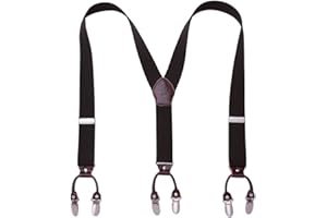 KANGDAI Bretelles Homme Larges 6 clips Brace Men Y Retour Suspensions ajustables élastiques et durables Clips en métal fort