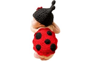 DELEY Bébé au Crochet Tricot Dessin animé Coccinelle Costumes Unisexe Casquette Tenue de la Photographie Prop de 0 à 6 Mois