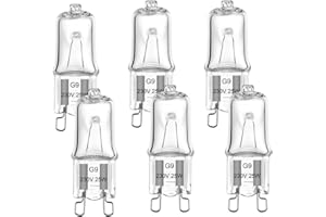 VINBE 25W G9 Halogen Light Bulb Two Prong Looped Pins for Cabinet Lights, Landscape Lights, Desk and Floor Lamps, Wall Sconces, Dimmable, 230V, Warm White(2700k, 6pcs)