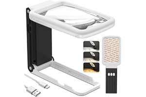 Coteck 10-Fache Lupe mit Licht und Ständer, Echtglaslinse Leselupe, Wiederaufladbare, Faltbare Große Handlupe, 3 Farbmodi Dimmbare, Beleuchtete Seitenlupe für Senioren, Juwelier, Makuladegeneration