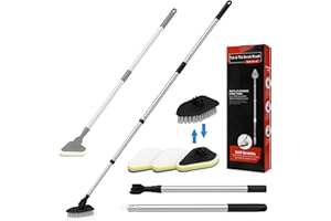 Augot 2 in 1 Shower Cleaning Brush Scrubbing Brush, 46'' Extendable Long Handle Bathroom Cleaning Brush, 180° Rotatable Tub and Tile Scrubber Brush for Shower Bath Bathtub Tub Wall Cleaning (Black)