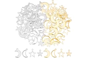 UNICRAFTALE 80 Colgante de Estrella Y Luna 3 Estilos Colgantes Huecos de Acero Inoxidable Hipoalergénico Metal Estrella Luna Abalorios para Pulseras Collares Joyería Manualidades.