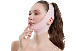QOMJUFA Bandeau Double Menton Réutilisable,Bande de Serrage du Menton en Forme de V,Ceinture de Levage du Visage pour Femme,Peut être utilisé à tout moment,rose