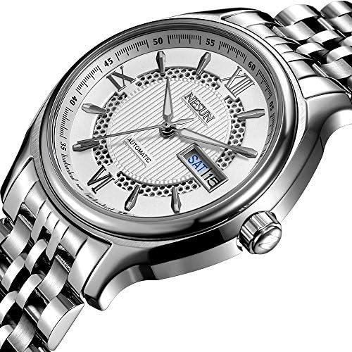 Nesun Analogue Dress Autoamtic Watches for Men Classic Self Winding Stainelss Steel Bracelet (White)