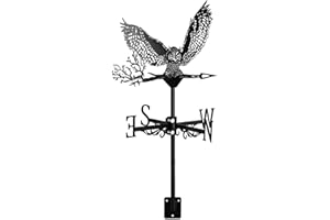 ZNEL Chouette Girouette De Inoxydable en Métal avec Motif Hibou Oiseaux Orientation du Vent Indicateur Décoration pour Jardin, Toit, Padel Extérieur,Soaring Owl