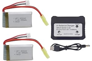 ZYGY 2pcs 7.4V 850mah Lithium Batterie & 2in1 Ladegerät für 9300 9301E 9302E 9303E 9034E 9305E 9310 9201E 2.4G 1:18 Anteil Fernbedienung Allradantrieb Hochgeschwindigkeits-Offroad RC Auto