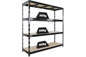 ‎PROREGAL PROREGAL Profi Schwerlastregal Rhino EXTRA BREIT schwarz HxBxT 200x200x60cm Fachlast 500kg 4X Spanplatten-Ebenen 8mm Garagenregal, Lagerregal, Steckregal, Weitspannregal