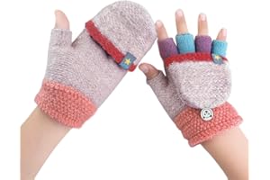 JIAHG Kinder Halbfinger Handschuhe Fingerlose Fäustlinge Warm Mehrfarbige Strickhandschuhe Fingerhandschuhe mit Flip Top Mädchen Jungen Herbst Winter Bedarf