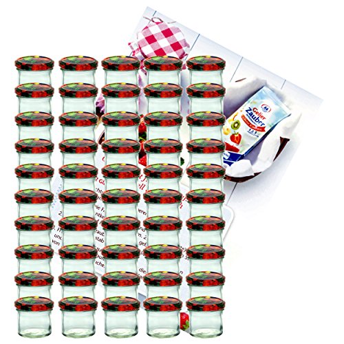 50er Set Sturzglas 125 ml Marmeladenglas Einmachglas Einweckglas To 66 Obst Dekor Deckel incl. Diamant-Zucker Gelierzauber Rezeptheft