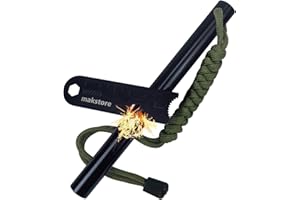 ‎MAKSTORE Feuerstahl XXL | Feuerstein Set mit Paracord + Schaber | EXTREM starker Funkenflug | Magnesium Feuerstarter | Feuerstein Survival 13cm lang, Ø13mm