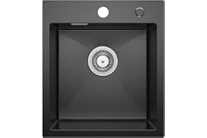 Fregadero Cocina CECIPA, Juego Completo de Fregadero 40 X 45 cm, Fregadero Empotrado Cuadrado con Dispensador de Jabón, Fregadero Pequeño de 40 cm de base, Acero inoxidable, Anthracite