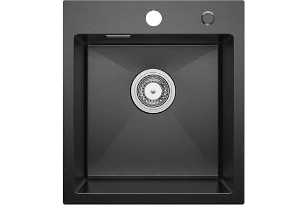 CECIPA Évier De Cuisine 1 Bac, Evier Cuisine 40 X 45 Cm, Evier Inox Avec Siphon, Évier Noir Anthracite Carré, Petit Lavabo Cuisine Montage Encastré Ou Supérieur, Sans Distributeur De Savon