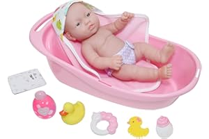 JC Toys - La Newborn 10-częściowy zestaw upominkowy do wanny Layette Deluxe | 30,5 cm realistyczna lalka winylowa dla noworodków z akcesoriami | różowa | wodoszczelna | od 2 lat