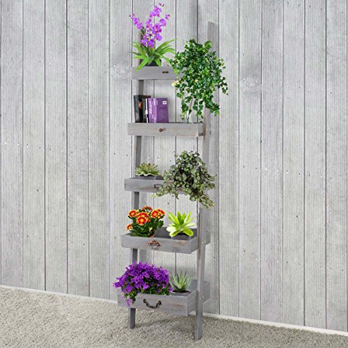 Regal Standregal Pflanzregal Blumenständer, 169x43x32cm, Shabby-Look, Vintage ~ grau - 2