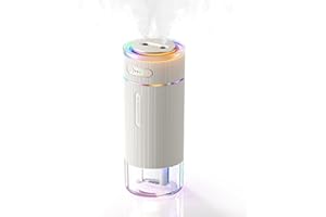 WSKEN Portable Small Humidifier for Bedroom - [Dual Nozzle Large Cool Mist] [Ambiance Lighting] [Car Smart On/Off] Ultrasonic Mini Personal Desk Air Humidifiers for Travel Office Baby Room,White