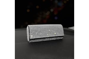 PTNKUIIY Sonnenblende Brillenetui,Universal Strass Bling Bling Kristall-Sonnenbrillenhalter Sonnenbrillen-Aufbewahrungsbox Brillenbox Aufbewahrungsbox Organizer mit Magnetischem Auto Innenraum Zubehör -Silber