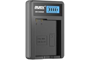 ayex USB Ladegerät Kompatibel mit Nikon EN-EL14 Akkus für zB D3100 D3200 D3400 D5100 D5300 D5500 Lädt per USB-C zB an Laptop & Powerbank mit LCD-Ladestandanzeige
