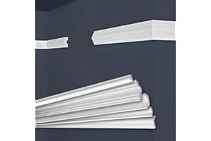 MARBET DESIGN Molduras de techo Marbet de espuma de poliestireno XPS - Molduras de estuco de alta calidad, ligeras y robustas con un diseño moderno - (Paquete económico de 30 metros E-18-19x38mm)