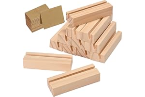 BSTMOME 20PCS Wooden Name Card Holder Wooden Table Number Stands Solid Wood Place Card Holders with Kraft Card for Name Tags Pictures Reserved Signs Food Labels Postcards Menus