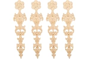 MUXSAM 4pcs Legno Intagliato Appliques Retro Rotondo Scultura Del Legno Decalcomania Non Verniciata Mobili Armadio Decorazione Della Parete Artigianato 28