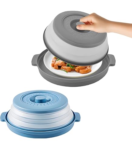 Aranticy - 2 coperture pieghevoli per forno a microonde Easy Grip, con filtro Microwave Cover Lid Sink Bowl Drainer per frutta verdura/microonde (blu