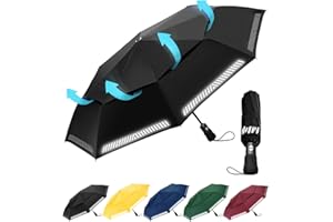 Chakipee Regenschirm Sturmfest Taschenschirm mit Reflexstreifen Umbrella Kompakter Reise Winddichter Automatik Auf und Zu Doppelt Belüftetes Vordach 8 Rippen für Herren Damen Kinder