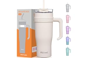 ‎AUTSEL Autsel 40oz Trinkbecher mit Deckel und Strohhalm,1200ml Thermobecher mit Strohhalm und Henkel, Doppelwandiger Edelstahl Vakuum Isolierbeche Kaffeebecher to Go, Tragbare Auto Becher