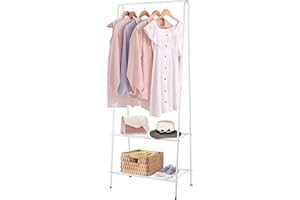 Youyijia Small Clothes Rail for Bedroom - 60x30x151cm Childrens Clothe Rack - Heavy Duty Metal Rack with Shelves - Coat Stand - Hanging Rail (White)