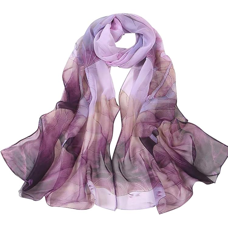 Foulard Soie Mousseline 160x50cm - Imprimé Floral Femme, Écharpe Élégante Polyvalente