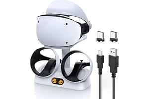 KYYOKE Cargador para PS VR2,1.5 Carga Rápida Estación Carga para Mandos PS VR2, Cargador PSVR2 con Soporte para Gafas VR2