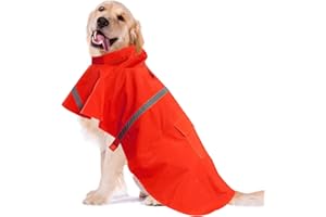 OCSOSO Regenmantel Hund, Hunderegenmantel für Mittelgroße und Große Hunde, Regenjacken Hund Wasserdicht, Hunde Regenjacke Atmungsaktiv und Komfortabel Hundemantel für Regenwetter Kleidung (Rot L)