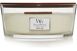 Woodwick Ellipse Candela Profumata Con Stoppino Scoppiettante, Teak Bianco, Fino A 50 Ore, Bianco (White Teak), Large