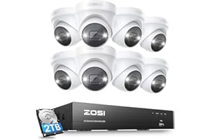 ZOSI 4K Sistema de Cámara de Vigilancia Seguridad PoE 8CH 8MP H.265+ Grabador y 2TB Disco Duro con 8pcs Cámara IP Exterior, Visión Nocturna en Color, Alarma de Movimiento, Audio Bidireccional