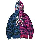 Men's 3D Printed Shark Hoodie Hip Hop Long Sleeves Zip with Camouflage Zip Fashion Street Wear