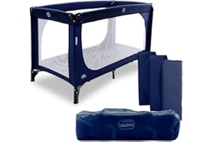 ASALVO Cuna de viaje 120x60 Essential para bebes y niños de 0 a 15kg / 2 en 1: Cuna y Parque. Plegado en 30 segundos y transporte fácil. Con Bolsa de transporte y ruedas. Azul Marino
