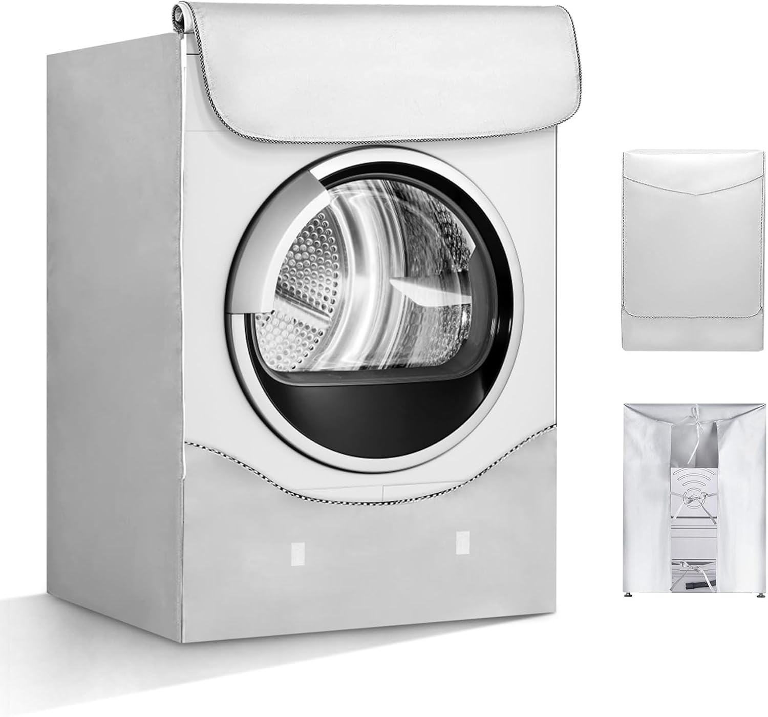 UKOFEW Funda Exterior Impermeable para Lavadora y Secadora de Carga Frontal - Cubierta Interior Anti-UV, Silver Edge Zip