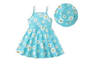 KONFEN Vestido de Bebé Niña - Margarita Conjunto de Vestido de Sin Mangas + Sombrero, Flor Vestido Conjunto de 2 Piezas para Bebe Niña 0-3 Años para Primavera Verano (Verde/Rosa)