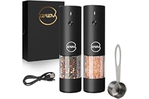 DANWAJU Pfeffermühle Elektrische Set USB,Wiederaufladbare Salz und Pfeffermühle Elektrisch Mit LED,Verstellbarem Keramikmahlwerk 2er Set Aluminium Schwarz mattiert