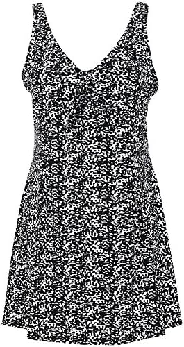Bawdy Women's Plus Size One Piece Swimdress Swimsuit Swimwear, Black White, XXL
