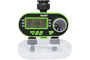 Aqualin Watering Computer with Two Independent Outputs, Watering Timer with Rain Delay, Automatic Timer, Waterproof Water Computer for Garden, Greenhouse, Green