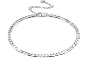 Dankadi Bracelet de Cheville en 925 Argent 3MM 4MM 4.5MM 5MM 6MM, Chaîne 27CM 30CM Chopin Torsadé Cubain Boîte Rolo Serpent Fermoir Figaro Cadeau Bijoux pour Femme