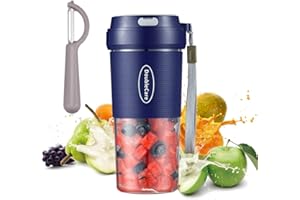 DOUBLECARE Mini elektryczna sokowirówka, przenośny mikser owocowy, sokowirówka, butelka na wodę, nóż ze stali nierdzewnej, 2 ostrza, akumulator 1400 mAh, z kablem USB do ładowania, do domu, biura, na podróż i na zewnątrz