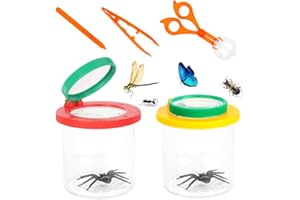 CLIUNT Caja De Insectos De Aumento, 2PCS Caja de Observación de Insectos Niños, Juego de lupas para niños con Tijeras e Pinzas para Exterior, Ciencia, Naturaleza, exploración
