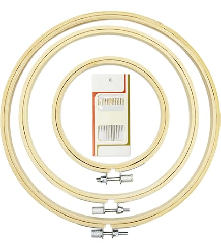Kit Broderie - 3 Cadres En Bambou 10/15/20 Cm + Fils Et Aiguille - Pour Point De Croix Et Broderie Débutant