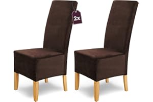 ‎SH SCHEFFLER-HOME LIVE HOMESTYLE SCHEFFLER-Home Stretch Stuhlhussen Samt Puma Velvet/Velours Stuhlhussen Braun 2er Set/Stuhlabdeckung als Stuhlhussen Schwingstühle/Spann-Stuhlhussen Lang/eleganter Chenille Stuhlüberzug