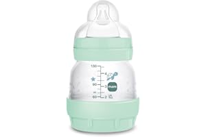 MAM Biberon Easy Start 130 ml, Biberon anticolica per allattamento misto che riduce le bolle d'aria e il rischio di coliche, Accessori neonati autosterilizzanti e con tettarella misura 1, Verde