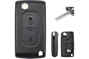 CHAEXII 2 Buttons Replacement Car Key Fob Cases Fits for Peugeot 107 207 307 308 407 2BT Expert Partner Key Cover Accessories with HU83 Blade (CE0536-Have Battery Holder）